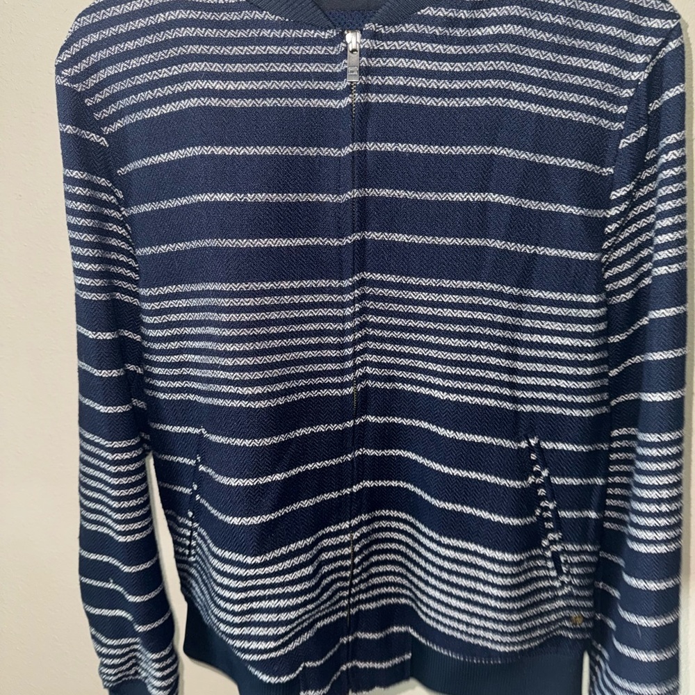 Scotch & Soda Blue and White Zip-Up Sweater